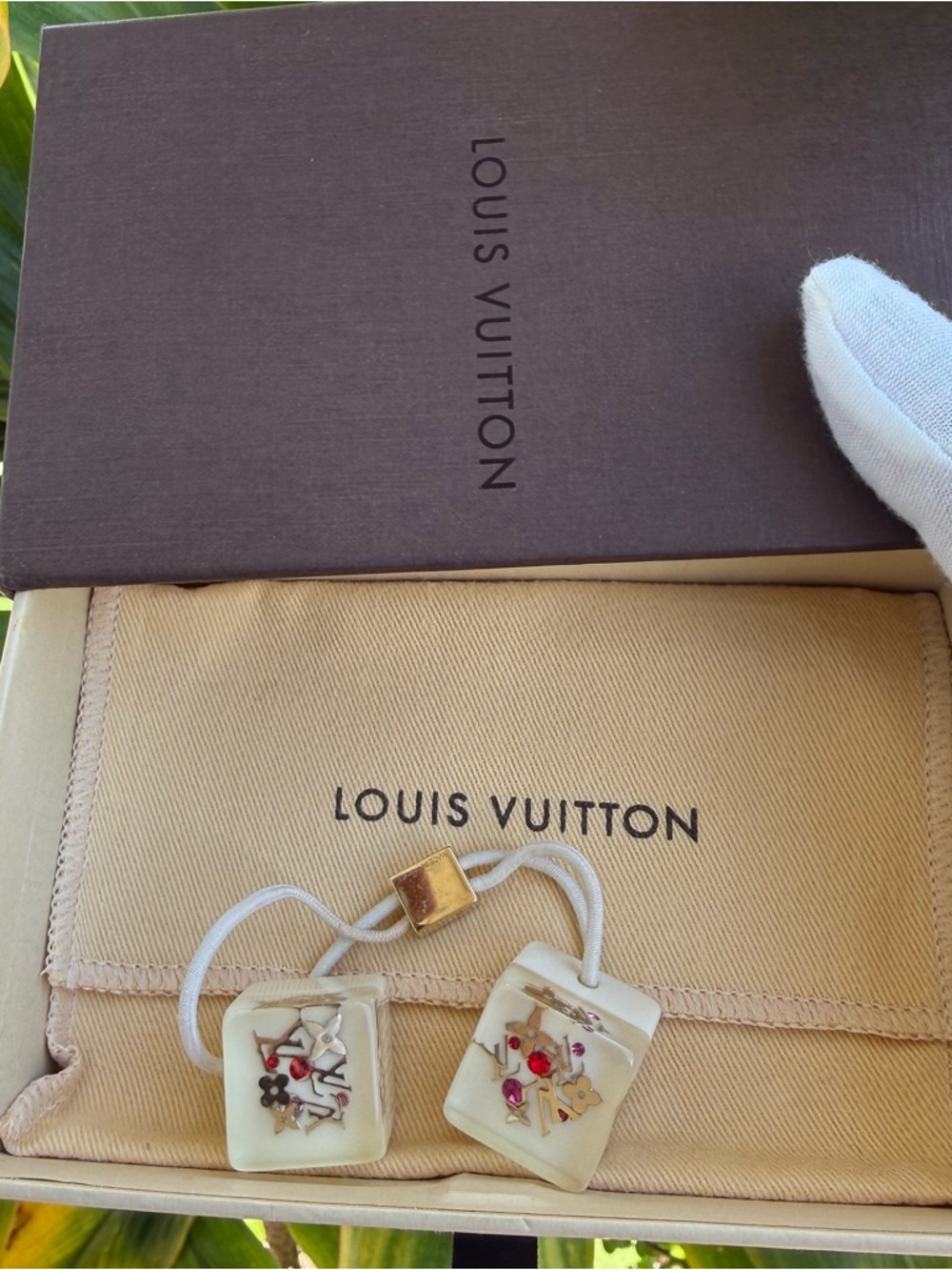 Louis Vuitton Inclusion Cube Hair Tie Authentic with Box and Dust Bag